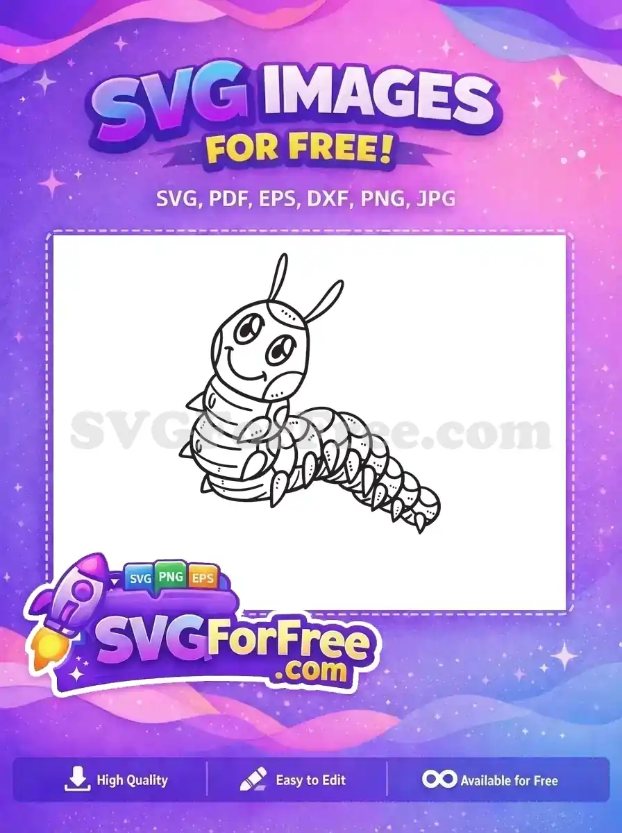 A cheerful, free cartoon caterpillar line art, perfect for coloring pages or crafts. Enjoy this free and fun insect design.