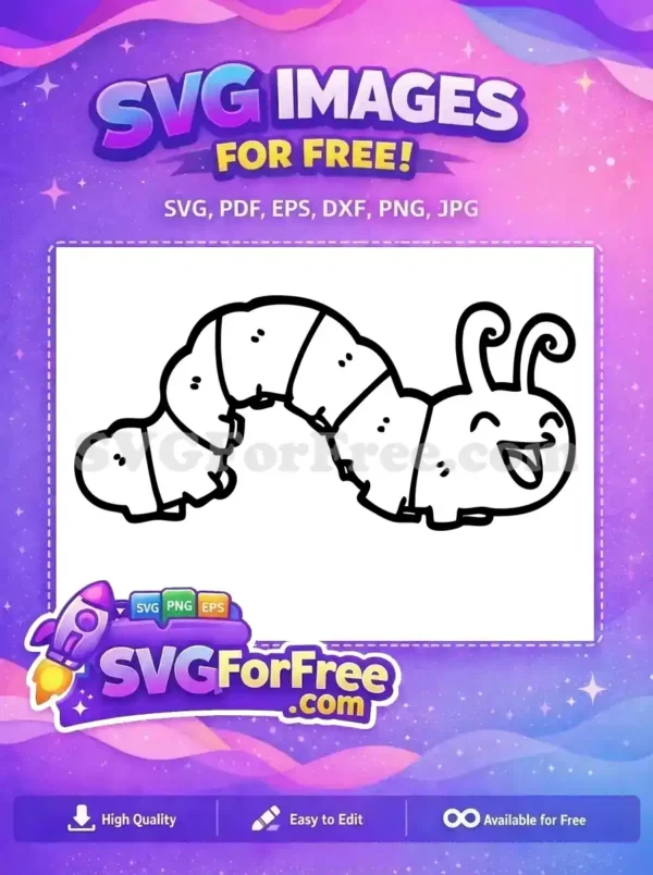 Happy Free Cartoon Caterpillar – Adorable Free SVG Design! A charming, free cartoon caterpillar vector with a happy smile, ideal for children's designs. Download this free SVG!