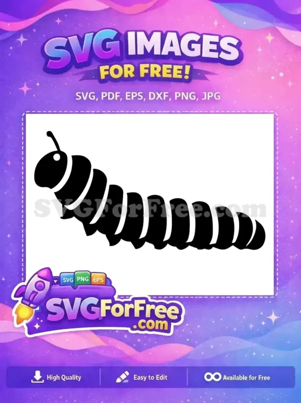 A free minimalist black caterpillar icon, ideal for nature-themed projects, crafts, and educational materials. Free design.