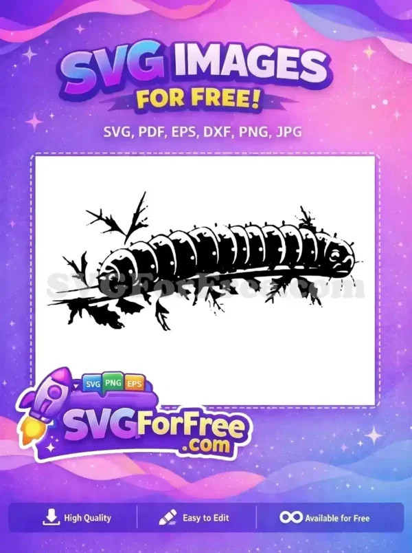 Free Caterpillar on Branch SVG – Nature’s Free Design Gem A detailed free SVG of a segmented caterpillar resting on a leafy branch, ideal for nature-inspired free designs.