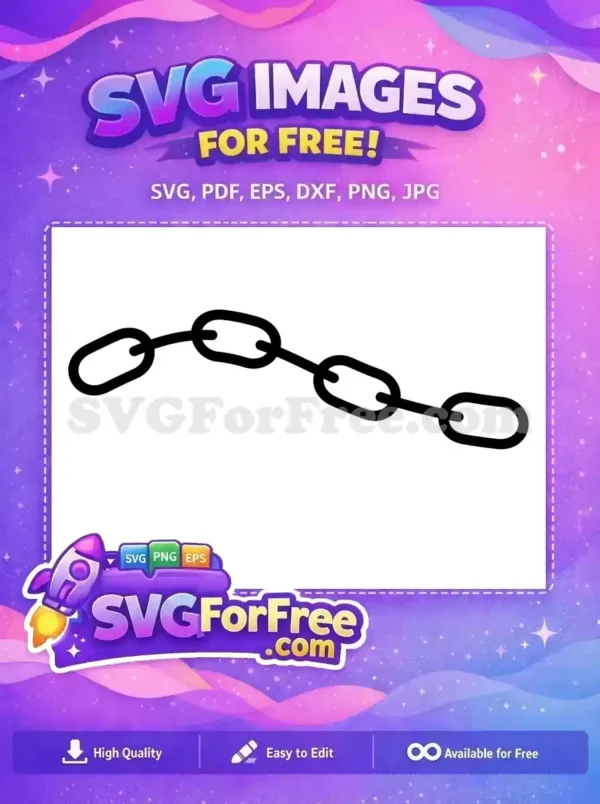 Free chain link vector graphic, a bold black icon showing three oval links and a rectangular end piece, perfect for web or print projects.