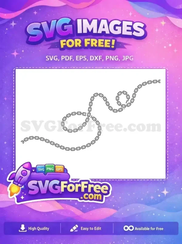 Free Wavy Chain SVG Design – Dynamic Vector Graphic A free design SVG of a winding, dark grey chain forming elegant loops and curves on a clean white background, perfect for any project.
