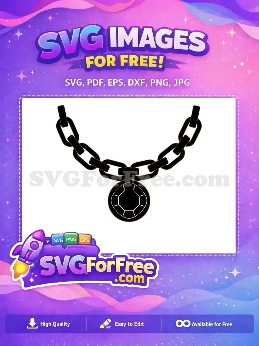 A stunning free SVG of a black chain with a gold outline, featuring a central faceted black and gold pendant. Download this free design now!