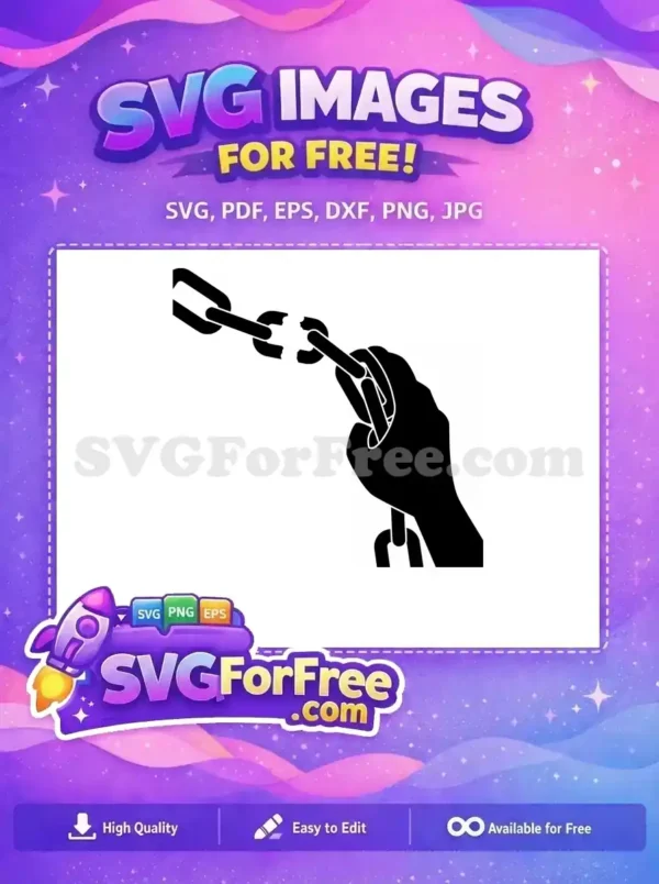 Free Broken Chain Link SVG – Symbol of Freedom Design A striking free SVG design featuring a broken black chain link, ideal for symbolizing freedom and release.