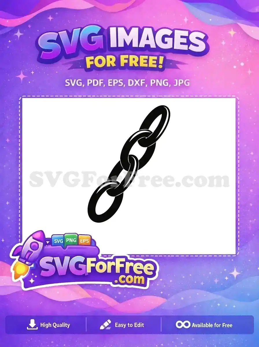 A striking black and white chain link free SVG, showcasing three interconnected oval links at an angle, ready for your next free design project.