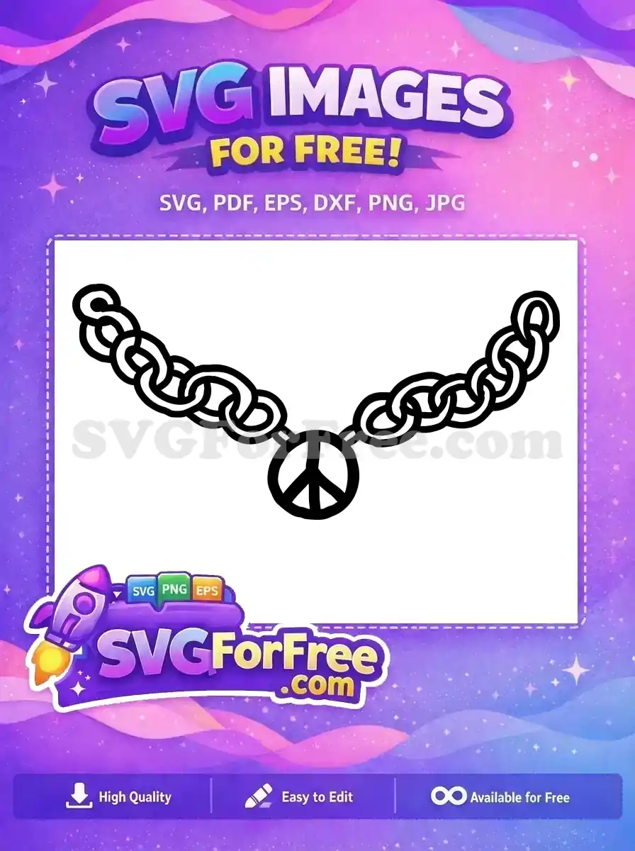 A free SVG of a bold, hand-drawn chain necklace featuring a prominent peace sign pendant. Ideal for diverse free design projects.