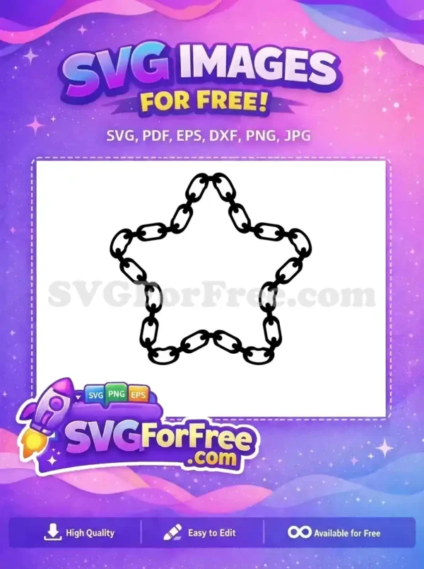 Free Chain Star SVG Design – Unique Vector Art for You A free chain link star design, bold black silhouette, offering versatility for various projects. Download this free SVG!