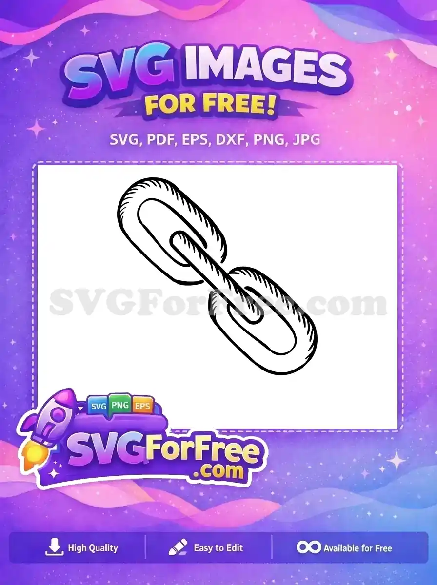 A free hand-drawn black outline of two interconnected chain links, ideal for digital and print designs. This versatile free design connects your ideas.