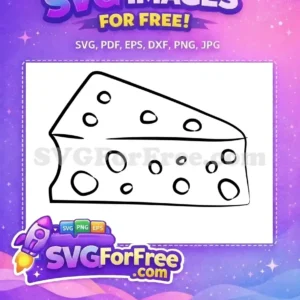 A delightful, free design of a hand-drawn cheese wedge with holes, perfect for food-related graphics. This free SVG is versatile.