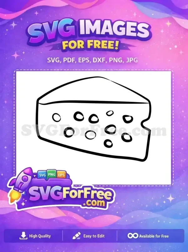 A free design of a simple, hand-drawn style cheese wedge with characteristic holes, perfect for your free projects.