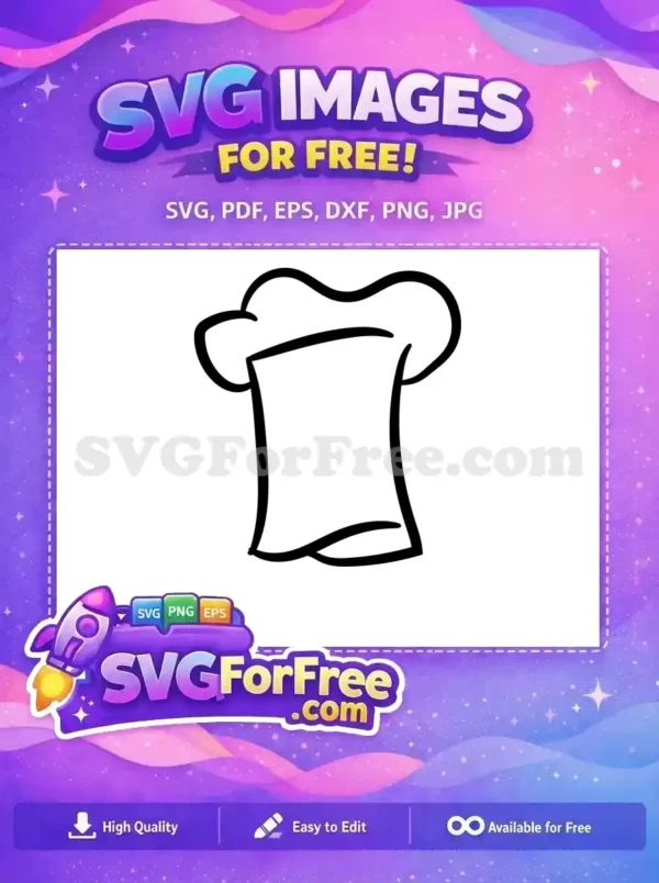 A hand-drawn style, free chef's hat SVG outline, emphasizing its free design for culinary-themed projects and crafts.
