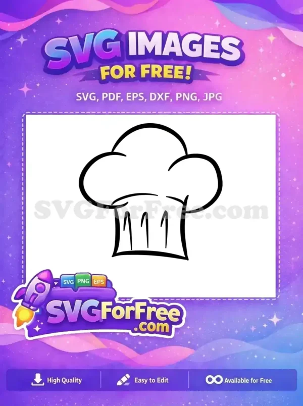 A simple, bold black outline of a classic chef's hat, offered as a free SVG for all your creative culinary needs.