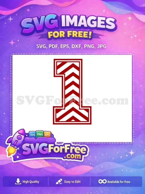 Free number 1 design, a vibrant red and white chevron pattern with a double outline. Ideal for crafts and branding.