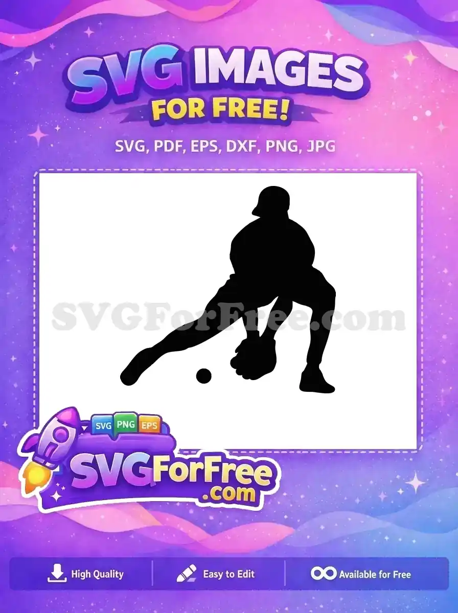 A dynamic silhouette of a free baseball player fielding a ground ball, perfect for sports-themed free designs. Get this free vector now!
