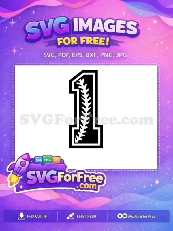 A bold, free number 1 SVG with a distinctive baseball stitch design, ideal for sports-themed projects. Get this free vector!