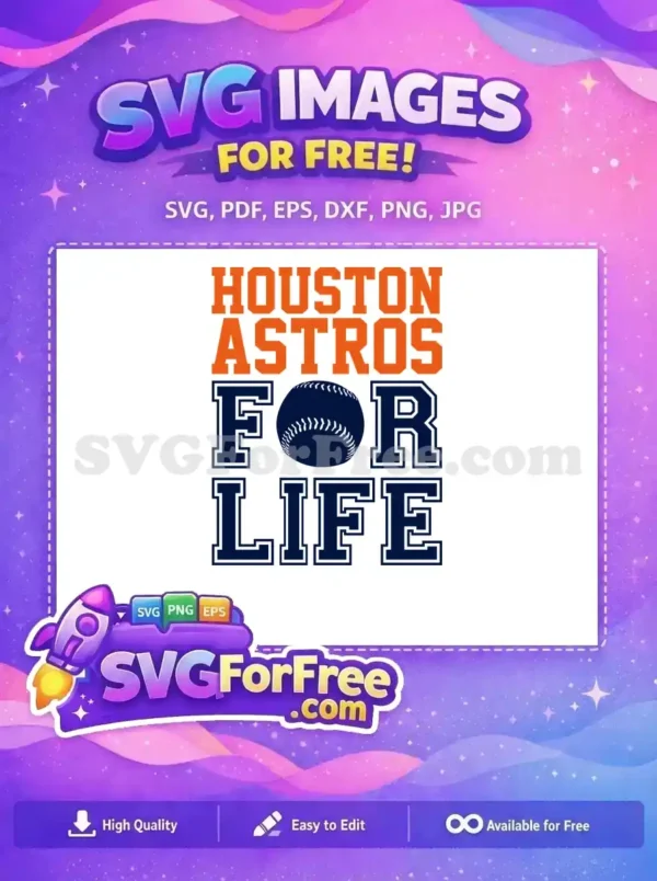 Free Houston Astros fan design featuring bold orange and navy text with a baseball. Perfect free SVG for crafting.