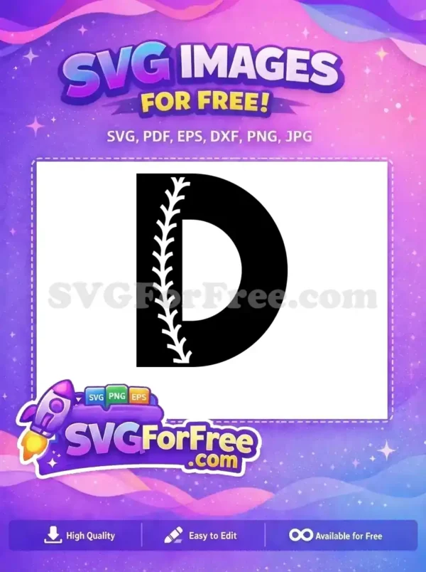 Free D Letter Baseball Stitch SVG Design – Instant Download Free black 'D' letter SVG with baseball stitching, ideal for sports logos. Download this free vector design today!