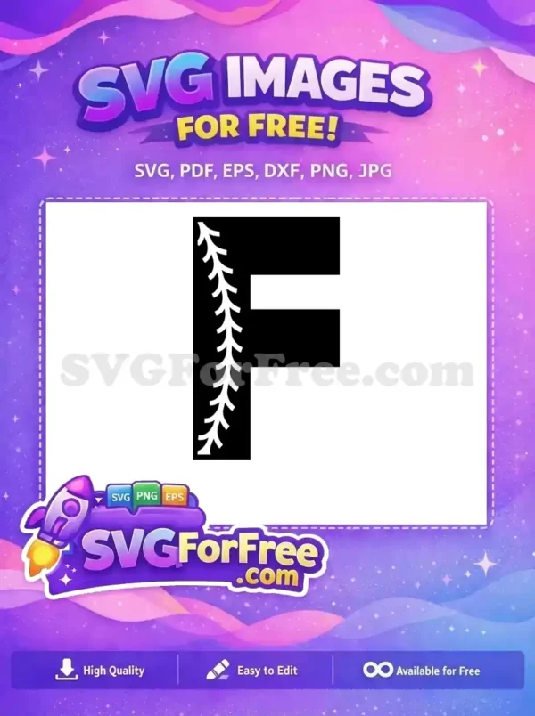 Free elegant initial 'F' SVG design with a delicate leafy side border, ideal for crafts, decor, and personalized gifts.