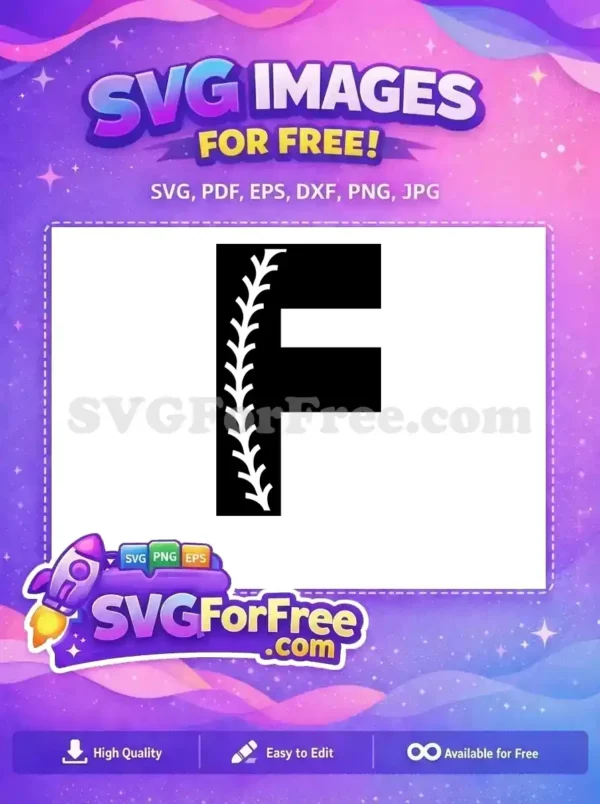 A captivating free 'F' letter design, white on black, with a graceful leafy vine. This free SVG is ideal for personalized crafts.