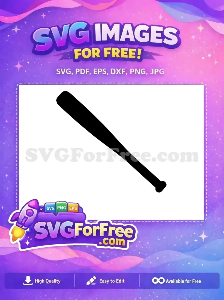 A free design featuring a sleek black silhouette of a baseball bat, ideal for sports-themed projects and dynamic graphics.