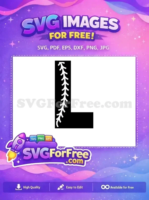 Free Baseball Stitch SVG Design – Dynamic & Versatile A striking free design featuring a curved line of white baseball-style stitches on a black background, offering versatile use.