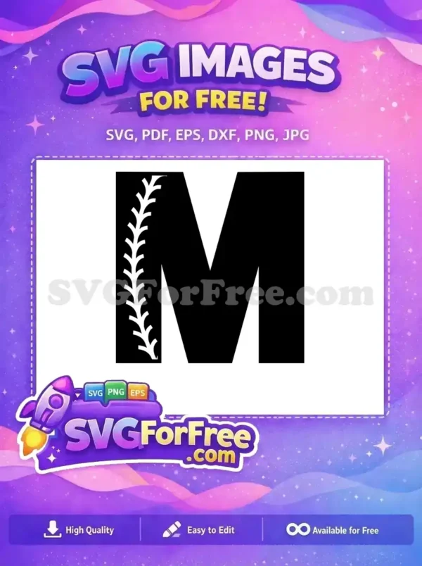 A striking free letter M design, featuring a graceful vine on the left, rendered in white on a black background. This free SVG is ideal for diverse creative uses.