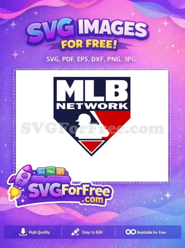 Download this free MLB Network logo SVG, featuring the classic baseball player silhouette and bold typography on a home plate design, perfect for any fan's project.
