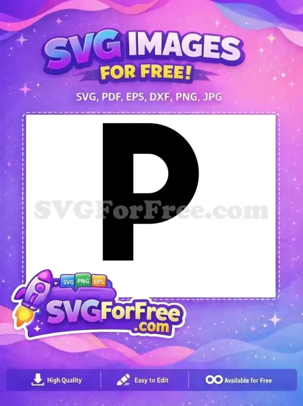 A bold, black capital letter 'P' design, offered as a free SVG. Ideal for personalization and branding projects.