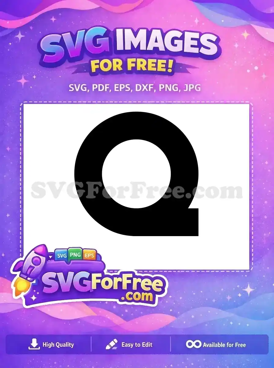 A bold, free SVG design of the letter Q, featuring a thick black circle with a short, angular tail. Ideal for modern branding projects, absolutely free for download and use.