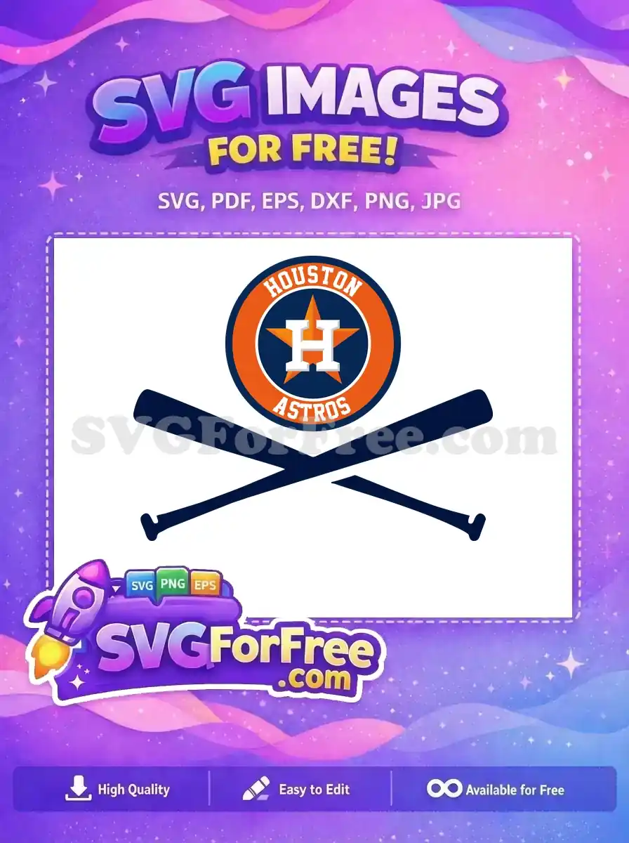 Download this free Houston Astros logo SVG, featuring the team badge and crossed bats, ideal for free craft projects and fan art.