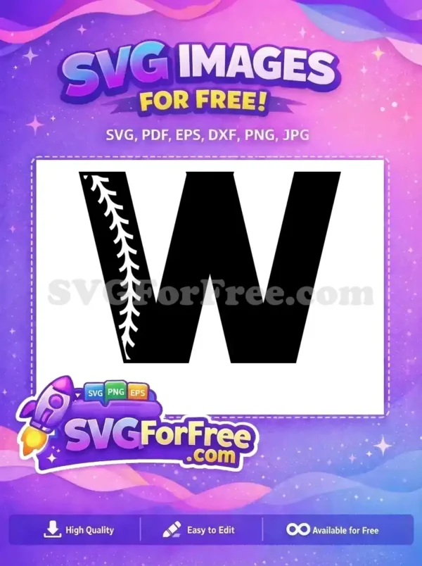 A bold black letter 'W' with an iconic white baseball stitch pattern, a fantastic free design for sports enthusiasts.