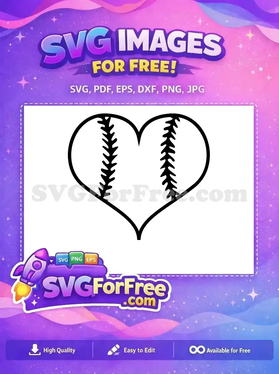 A free heart-shaped baseball design, featuring classic stitching, ideal for any sports fan. Download this free SVG for crafts!