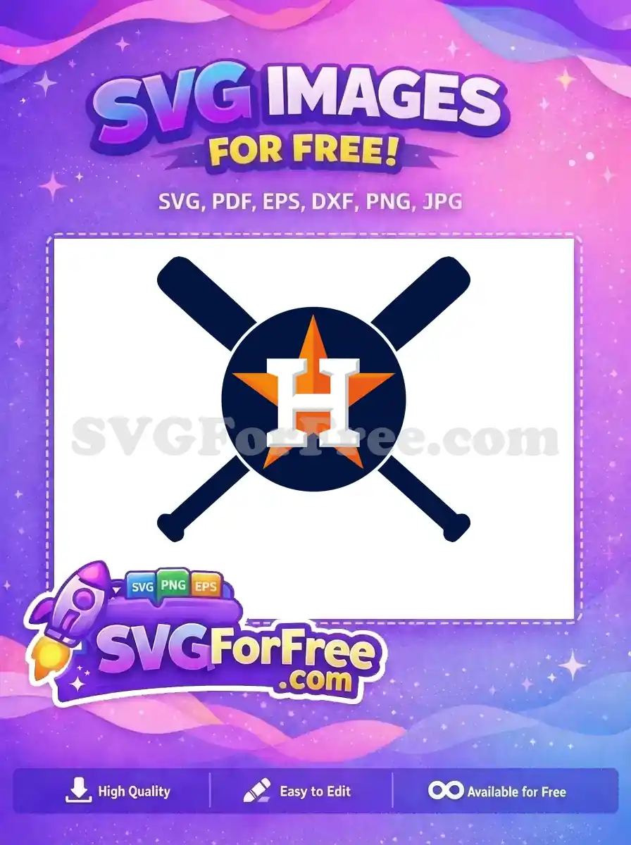 Free Houston Astros baseball logo SVG featuring crossed bats, a dark blue circle, orange star, and white 'H' – a dynamic free design.