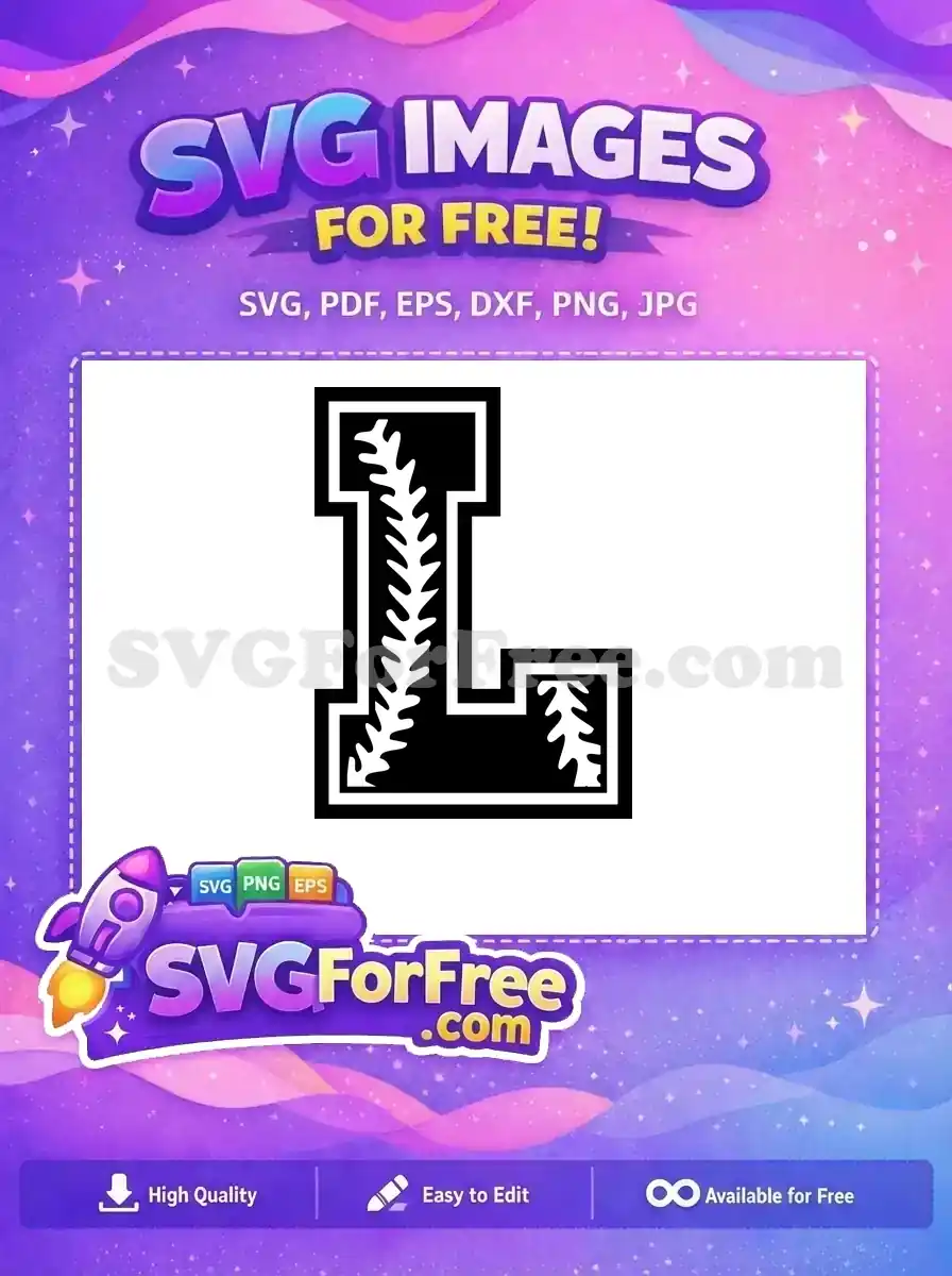 A free, bold black and white letter 'L' SVG design featuring a unique organic, fern-like internal pattern. Ideal for free craft projects.