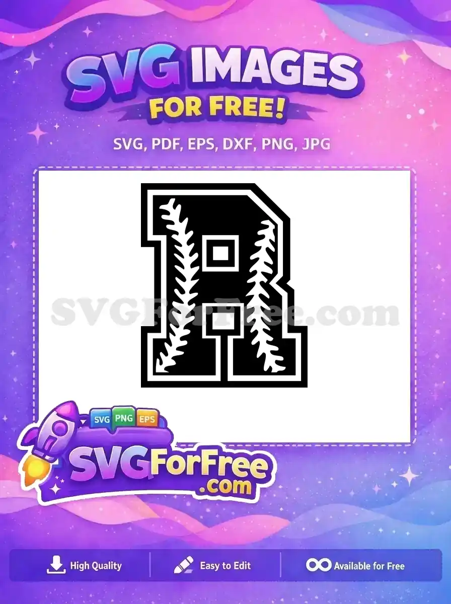 Free baseball 'H' letter SVG, featuring classic stitch details in a bold, free-to-use black and white design.