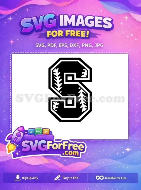 Free robust 'S' letter SVG design featuring intricate organic inner details and a bold outline. A free graphic for diverse projects.