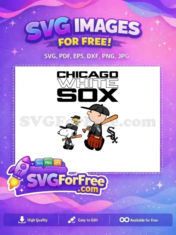 Free Chicago White Sox Peanuts Baseball Fan Design Get this free design of Charlie Brown, Snoopy, and Woodstock as Chicago White Sox baseball players. Perfect free SVG for fans!