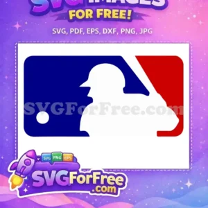 Free MLB baseball logo featuring a player silhouette in red, white, and blue. An iconic free vector design for all fans.