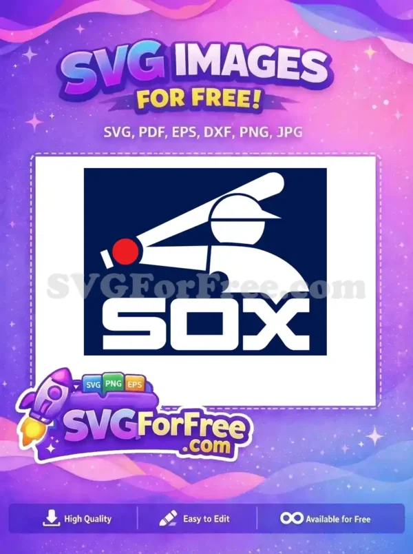 Download this free Chicago White Sox baseball logo design, featuring a classic player and bold SOX text. Perfect free SVG for fans and crafters.