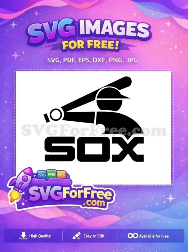 Free Chicago White Sox logo SVG featuring a batter swinging, with 'SOX' below. A sleek, free design for any fan.