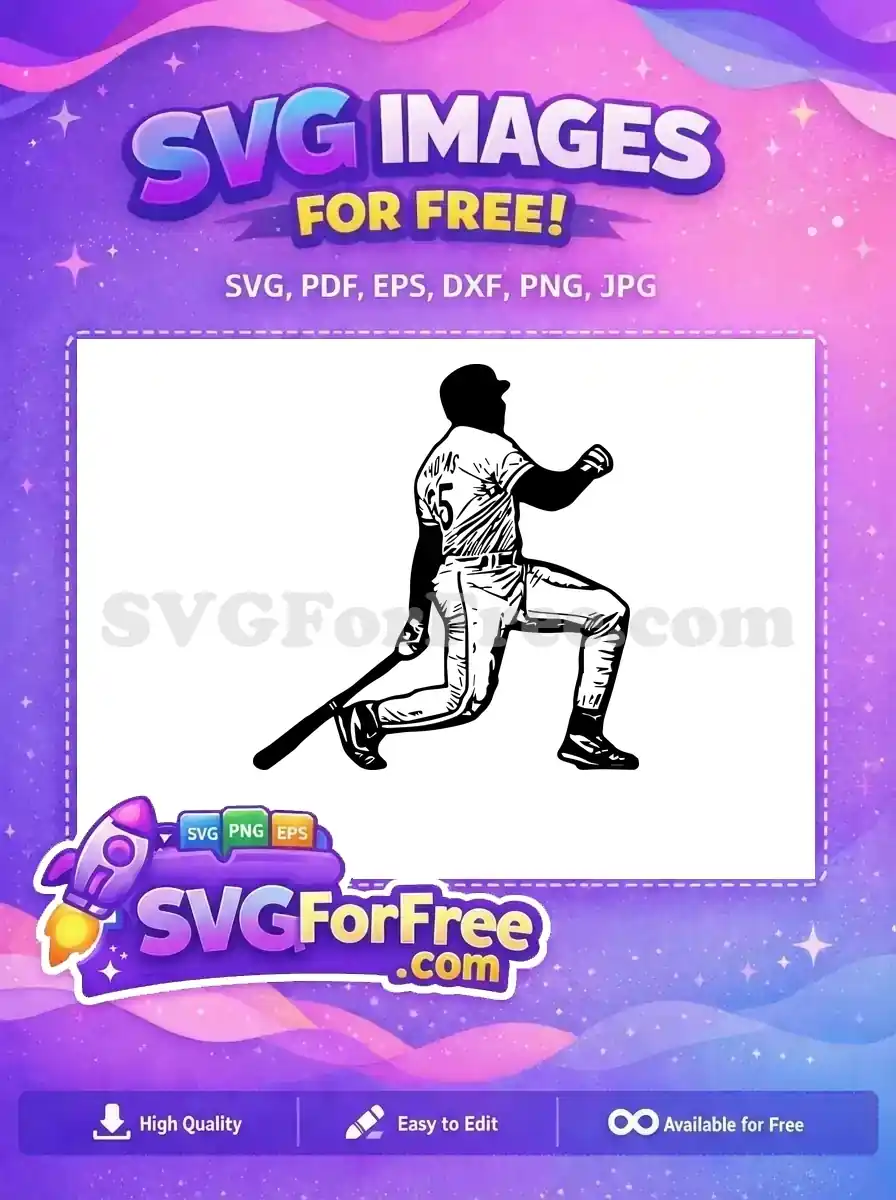 A powerful free SVG of a baseball player in a dynamic batting stance, ready to hit. Ideal for sports-themed designs, free download.