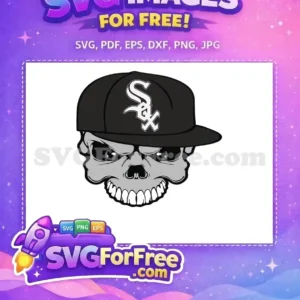 This free design features a menacing skull wearing a black baseball cap with the iconic "Sox" logo. A free vector.