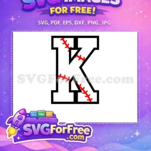 Free Baseball K SVG Design – Sporty Initial Art A dynamic free baseball-themed letter K design, featuring bold black outlines and classic red stitching. Perfect for free sports graphics.