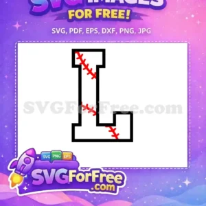 A free baseball letter 'L' design, featuring classic red stitching on a white background with a bold black outline, ready for your free creative projects.