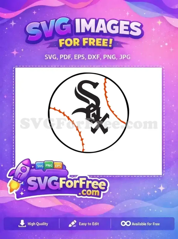 A free design of a baseball with the iconic black 'SOX' script logo and orange stitching, perfect for sports fans.