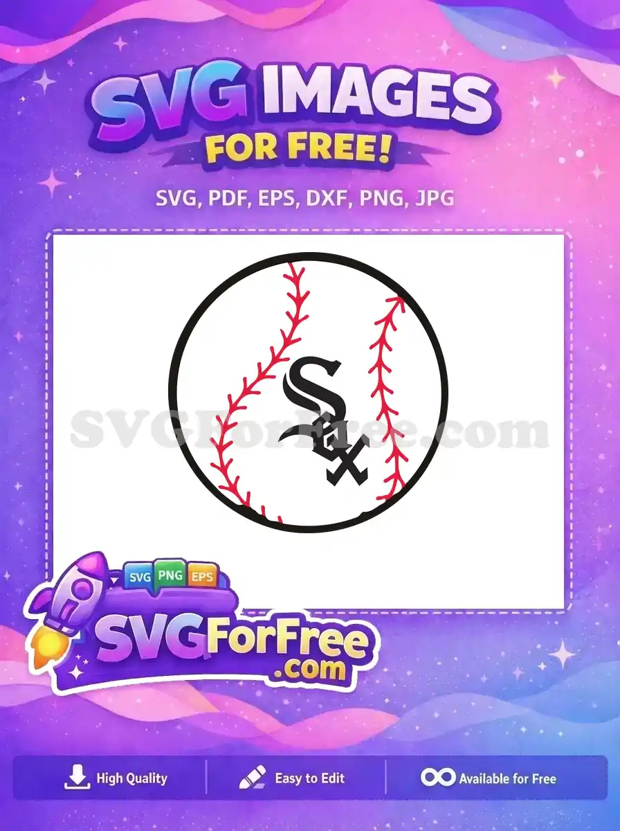 A free baseball SVG design featuring bold red stitches and a classic black 'SOX' logo, ready for your projects!