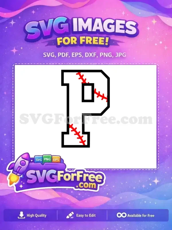Download this free baseball-style capital 'P' design, ideal for team logos, apparel, and various free DIY projects.
