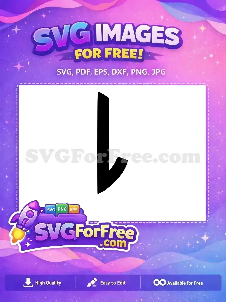 A free, bold black arrow SVG pointing downwards and smoothly curving right, ideal for download buttons or directional guides.
