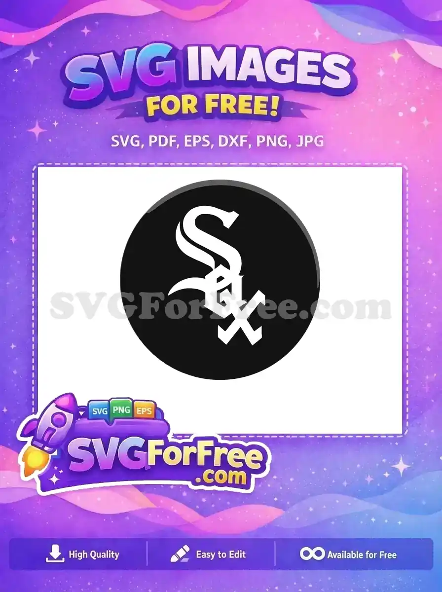 A striking free SVG of the iconic Chicago White Sox 'Sox' logo in white on a glossy black circular badge.