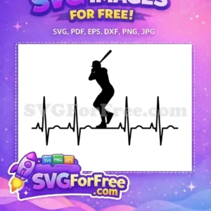 A free SVG of a baseball batter silhouette over an ECG line, symbolizing a true love for the game. Download this free design now!